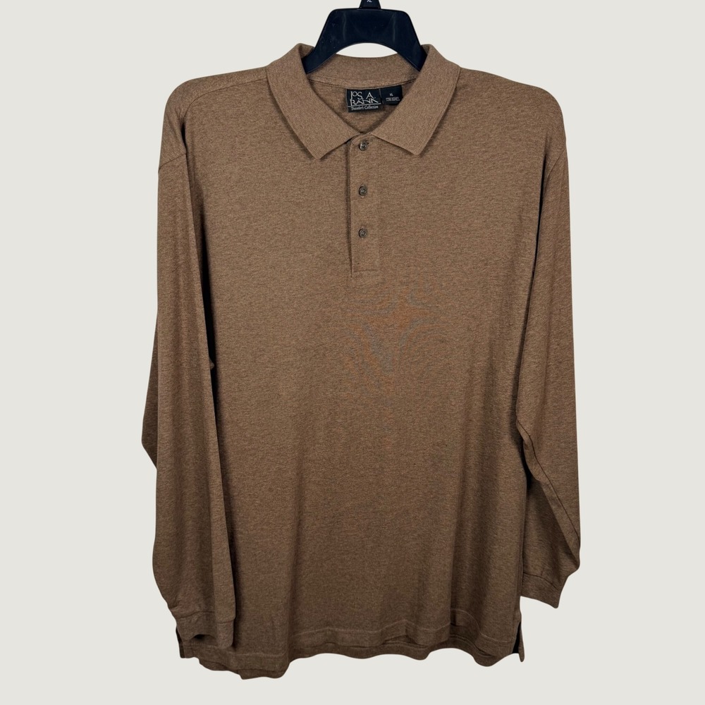 Jos A Bank Travelers Collection Mens XL Brown Long Sleeve Cotton Polo Shirt Fall